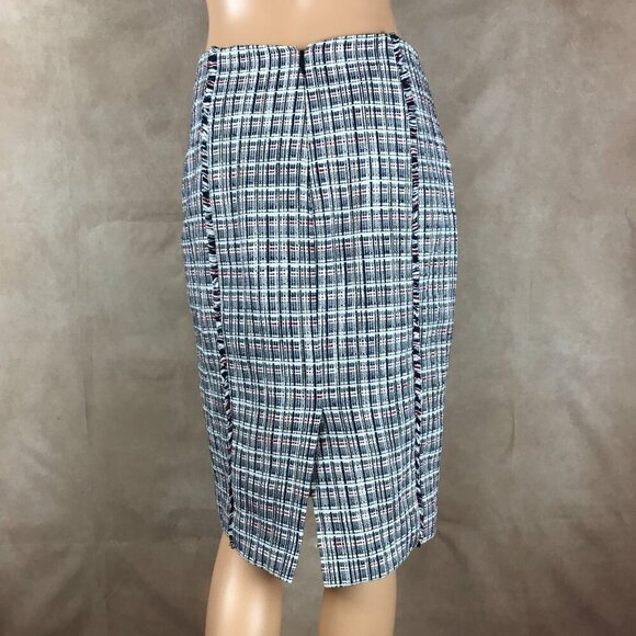 J.CREW Cotton Navy/White Tweed Pencil Skirt Size 0 - Picture 6 of 8
